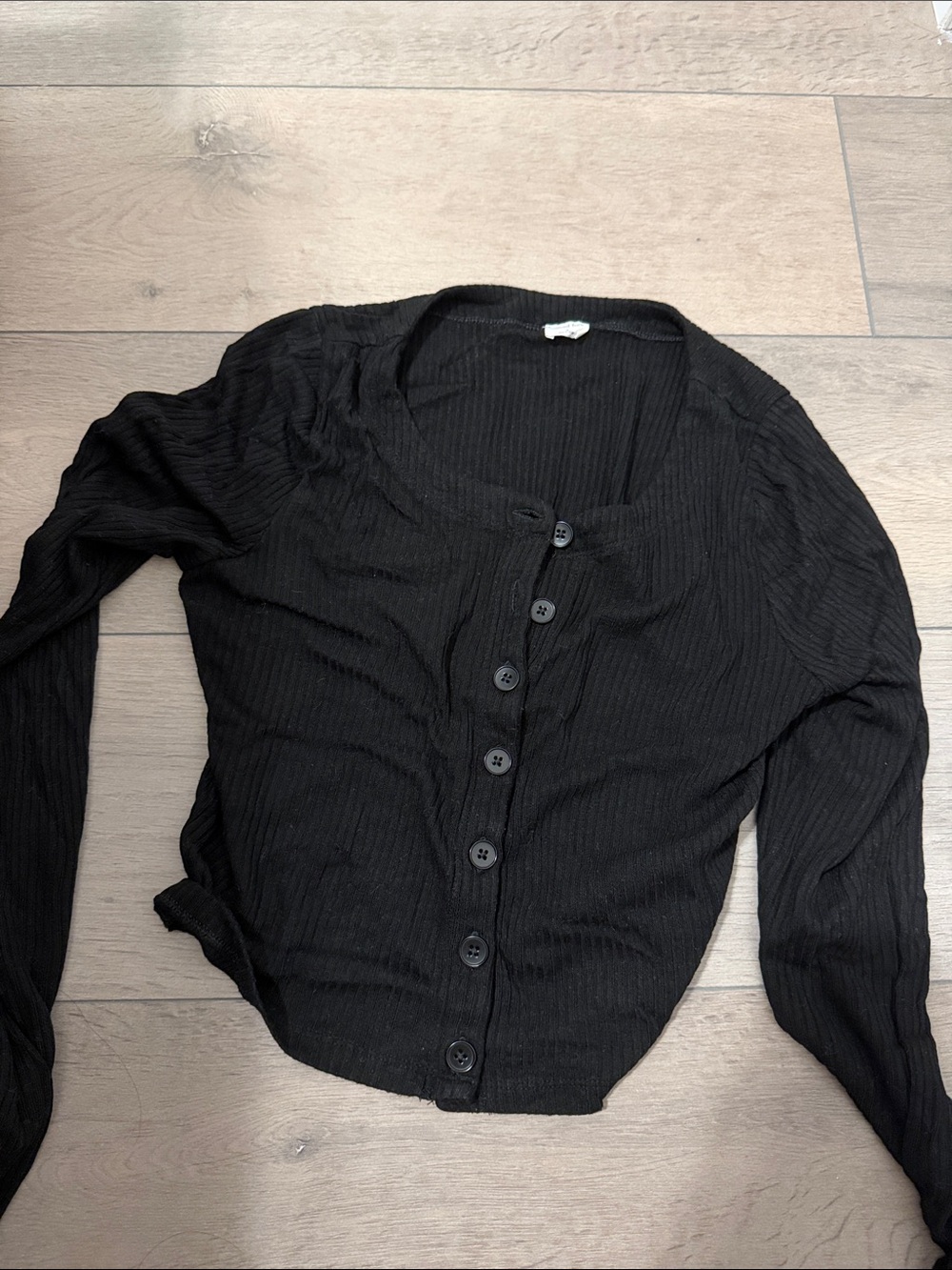 Wilfred Black Ribbed Button-Front Long Sleeve Top